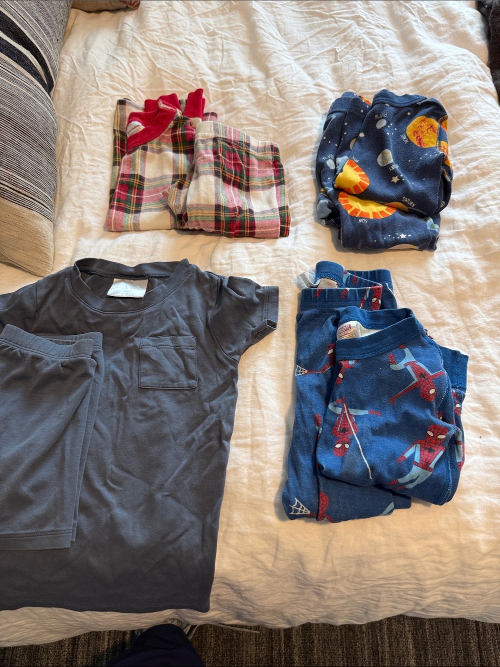 Lot of Kids Pajama Sets and Tee - Plaid, Space & Spider Prints (Blue, Red, Navy)